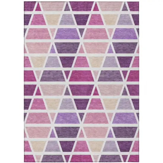 Pink And White Geometric Washable Indoor Outdoor Area Rug Photo 2