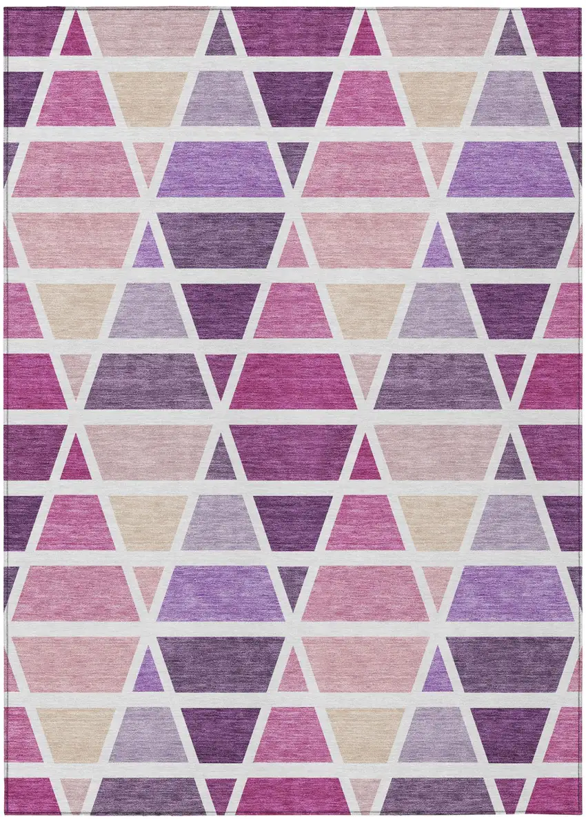 Pink And White Geometric Washable Indoor Outdoor Area Rug Photo 2