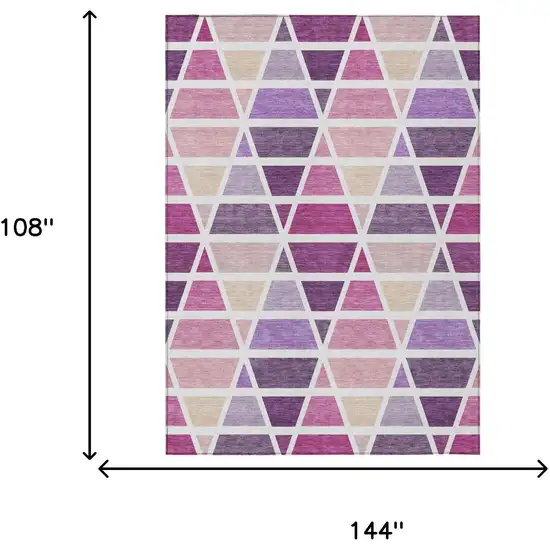 Pink And White Geometric Washable Indoor Outdoor Area Rug Photo 7