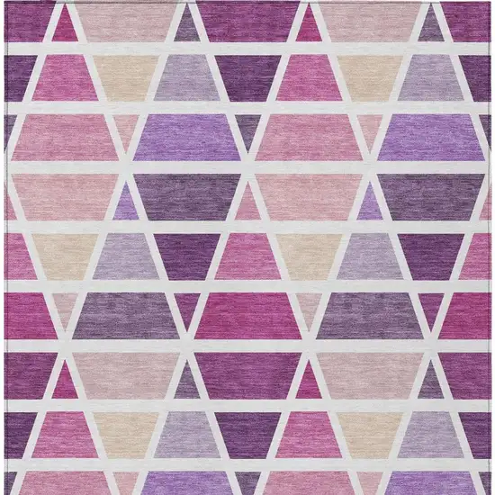 Pink And White Geometric Washable Indoor Outdoor Area Rug Photo 4