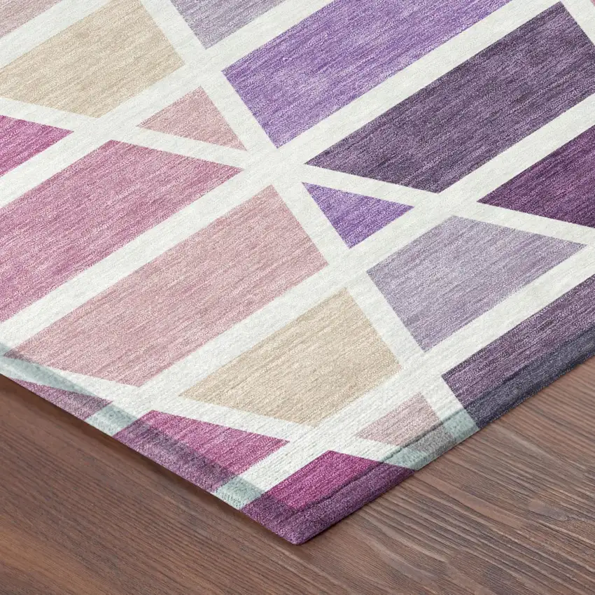 Pink And White Geometric Washable Indoor Outdoor Area Rug Photo 5