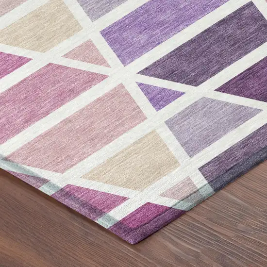 Pink And White Geometric Washable Indoor Outdoor Area Rug Photo 5