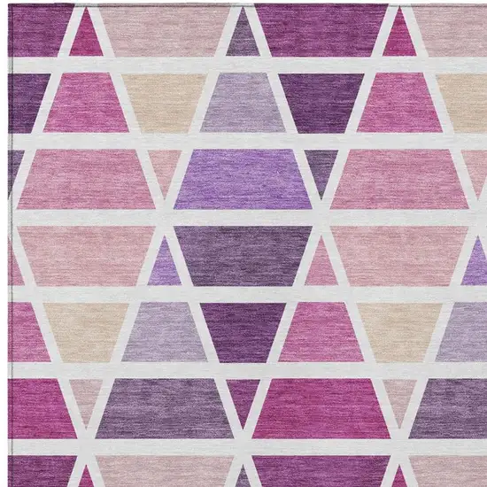 Pink And White Geometric Washable Indoor Outdoor Area Rug Photo 3