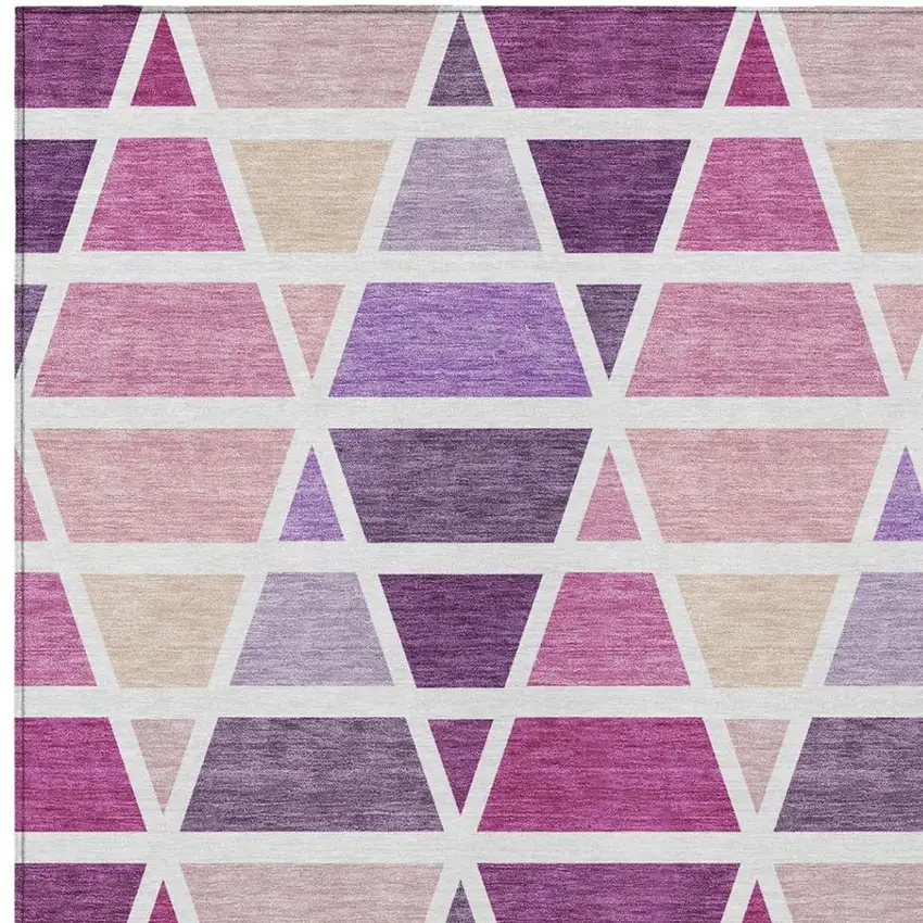 Pink And White Geometric Washable Indoor Outdoor Area Rug Photo 3