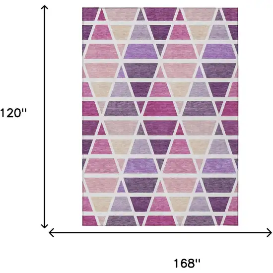 Pink And White Geometric Washable Indoor Outdoor Area Rug Photo 7