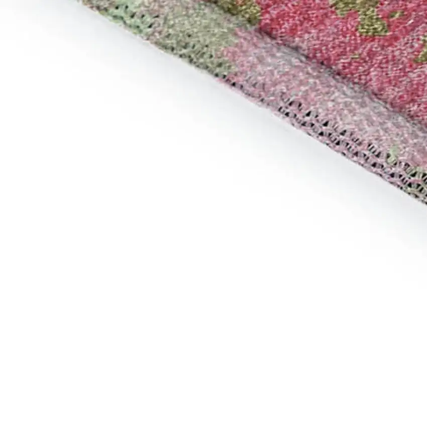 Pink Artichoke Green And Ivory Abstract Washable Area Rug With UV Protection Photo 6