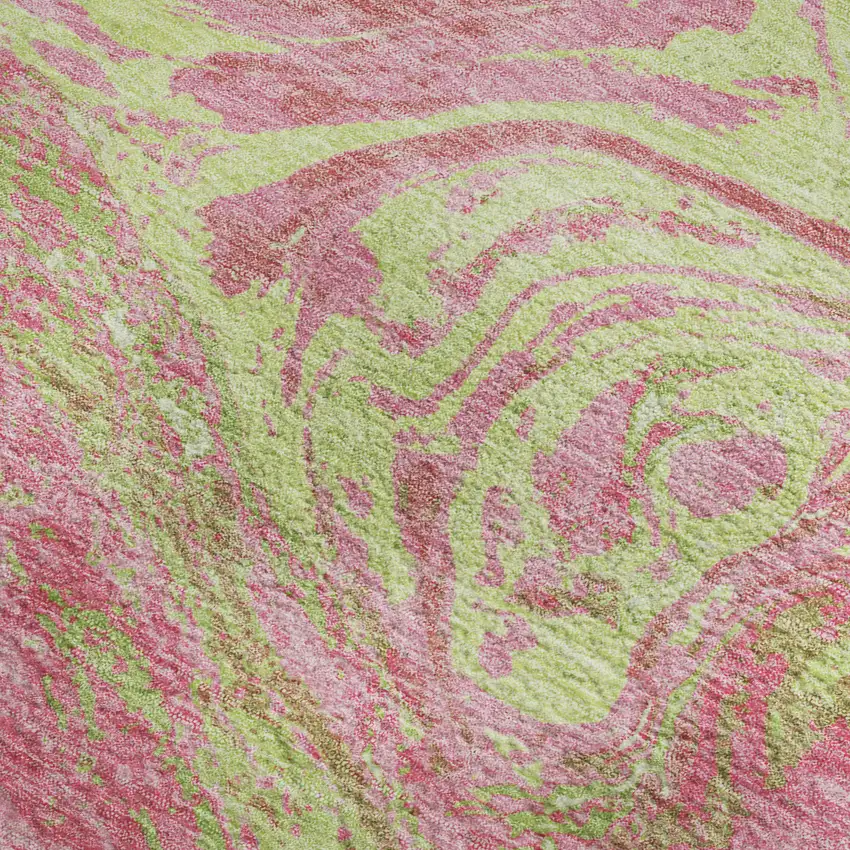 Pink Artichoke Green And Ivory Abstract Washable Area Rug With UV Protection Photo 2