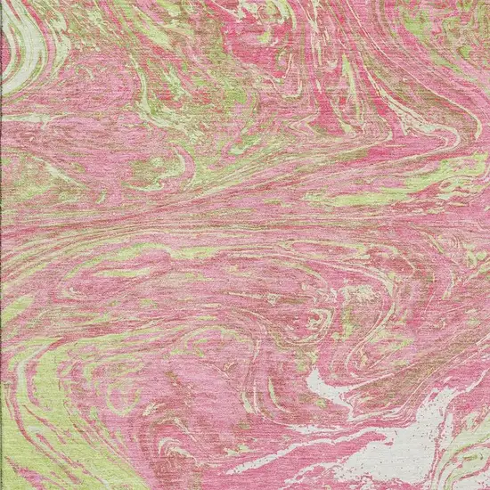 Pink Artichoke Green And Ivory Abstract Washable Area Rug With UV Protection Photo 3