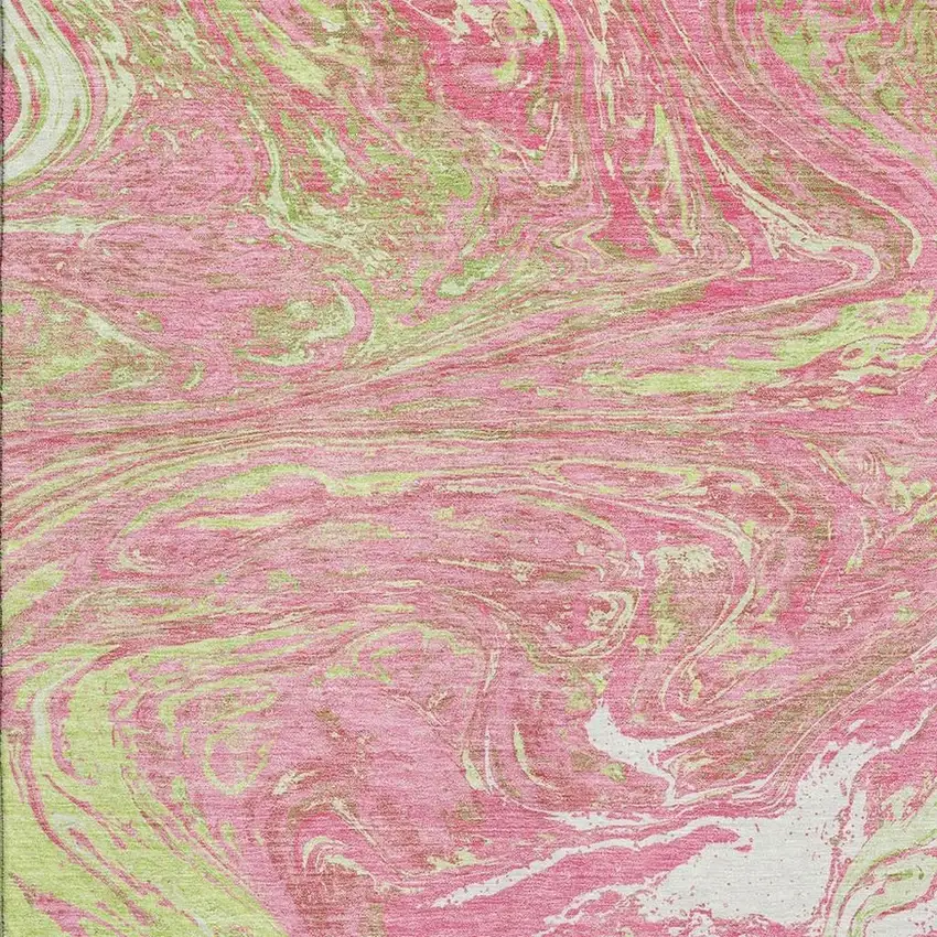 Pink Artichoke Green And Ivory Abstract Washable Area Rug With UV Protection Photo 3