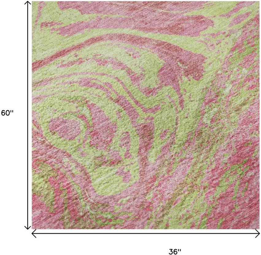 Pink Artichoke Green And Ivory Abstract Washable Area Rug With UV Protection Photo 9