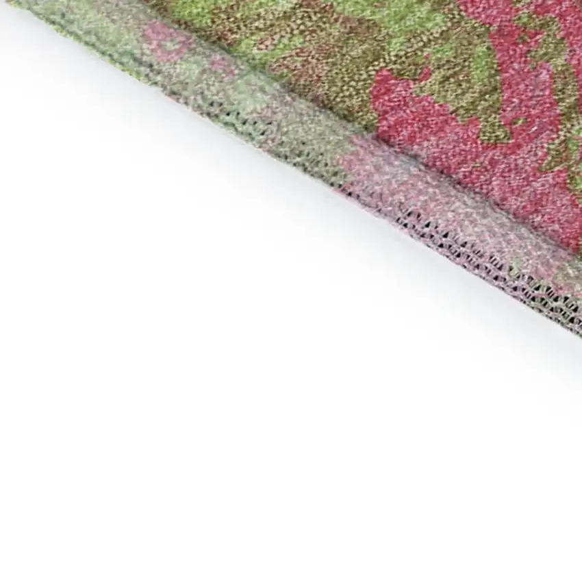 Pink Artichoke Green And Ivory Abstract Washable Area Rug With UV Protection Photo 7