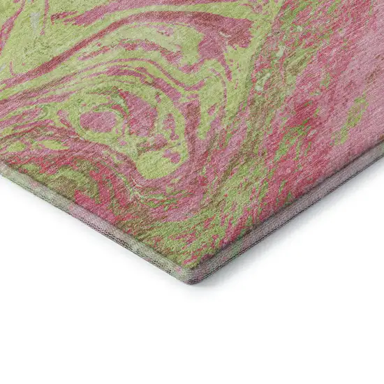 Pink Artichoke Green And Ivory Abstract Washable Area Rug With UV Protection Photo 8