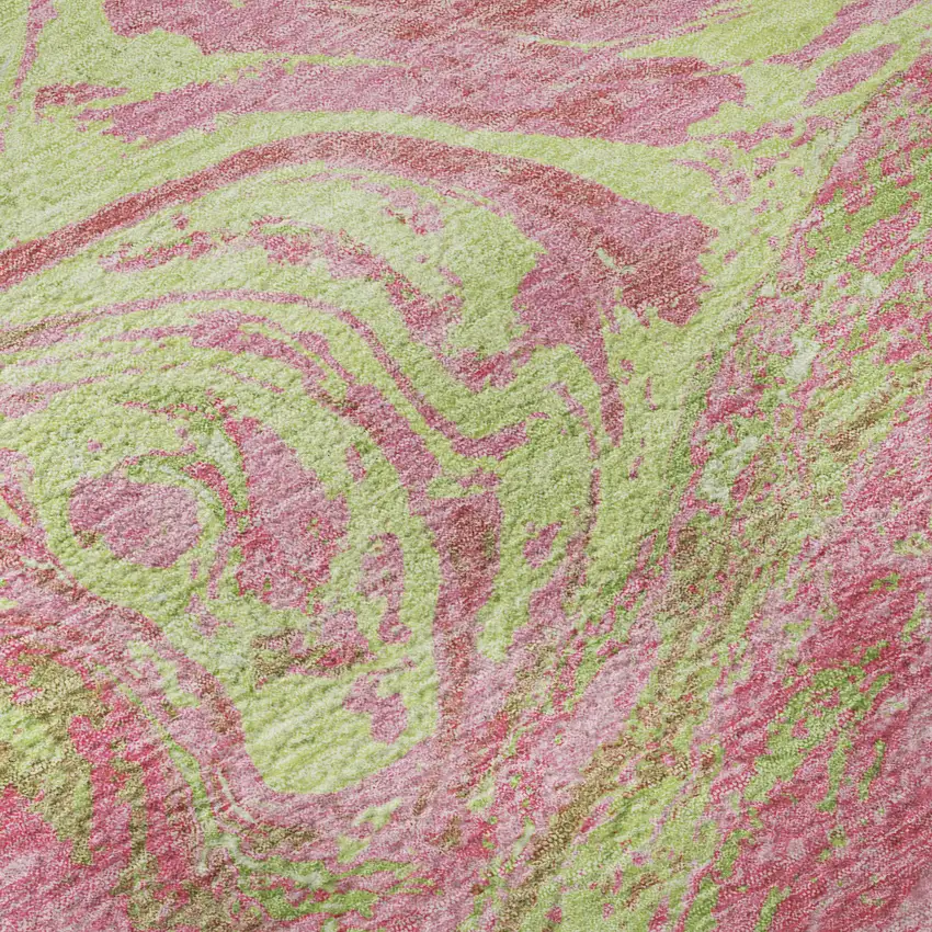 Pink Artichoke Green And Ivory Abstract Washable Area Rug With UV Protection Photo 1