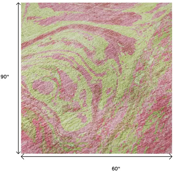 Pink Artichoke Green And Ivory Abstract Washable Area Rug With UV Protection Photo 9