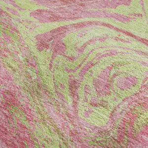 Photo of Pink Artichoke Green And Ivory Abstract Washable Area Rug With UV Protection