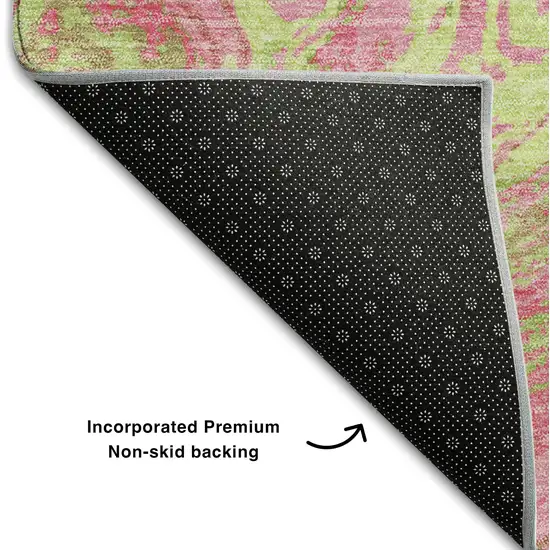 Pink Artichoke Green And Ivory Abstract Washable Area Rug With UV Protection Photo 6