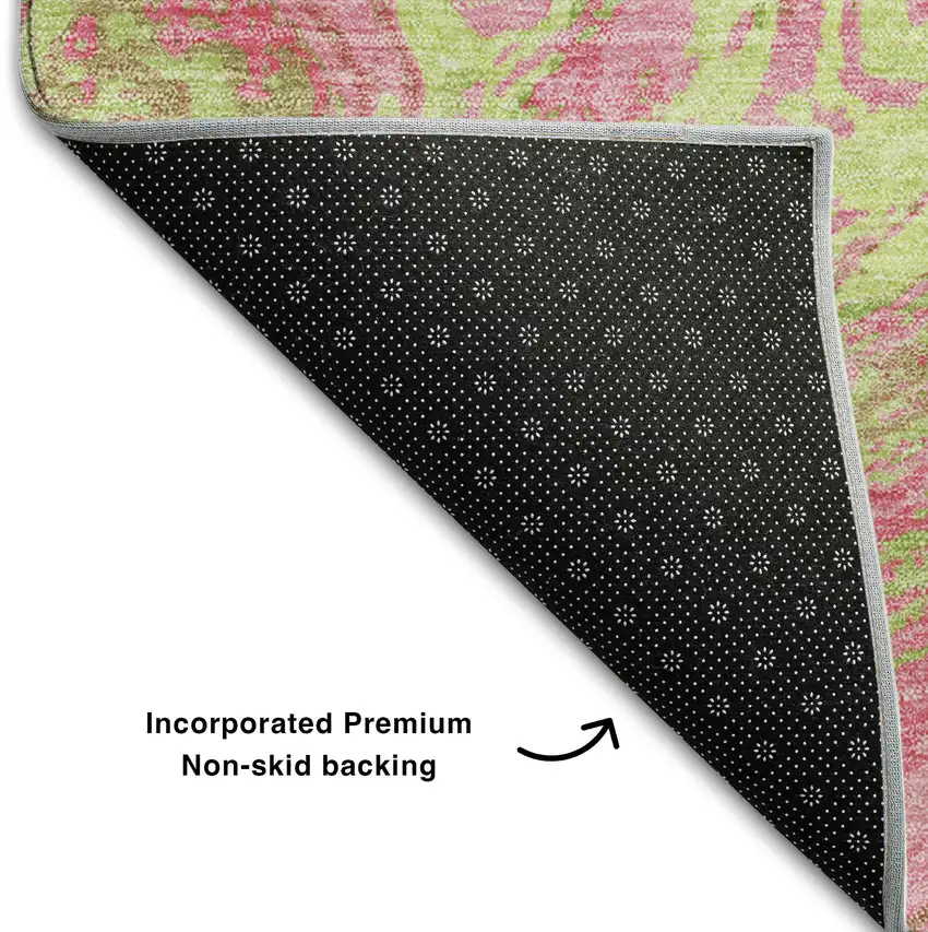 Pink Artichoke Green And Ivory Abstract Washable Area Rug With UV Protection Photo 6