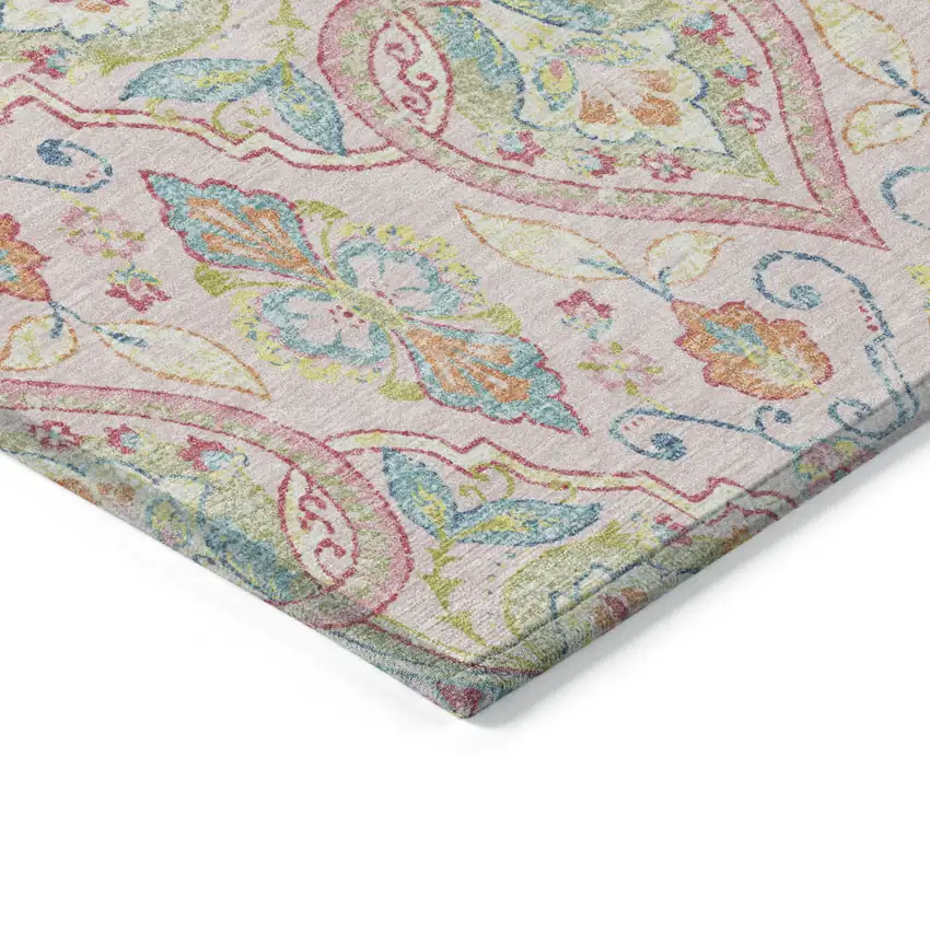 Pink Artichoke Green And Orange Ogee Washable Indoor Outdoor Area Rug Photo 3
