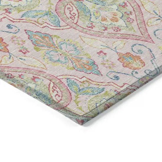 Pink Artichoke Green And Orange Ogee Washable Indoor Outdoor Area Rug Photo 3