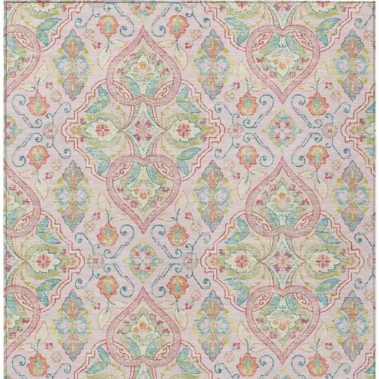 Pink Artichoke Green And Orange Ogee Washable Indoor Outdoor Area Rug Photo 4