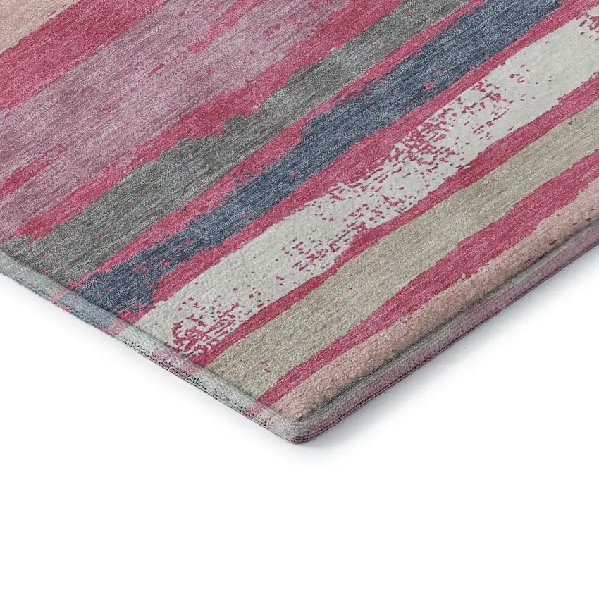 Pink Beige And Blue Striped Washable Area Rug With UV Protection Photo 6