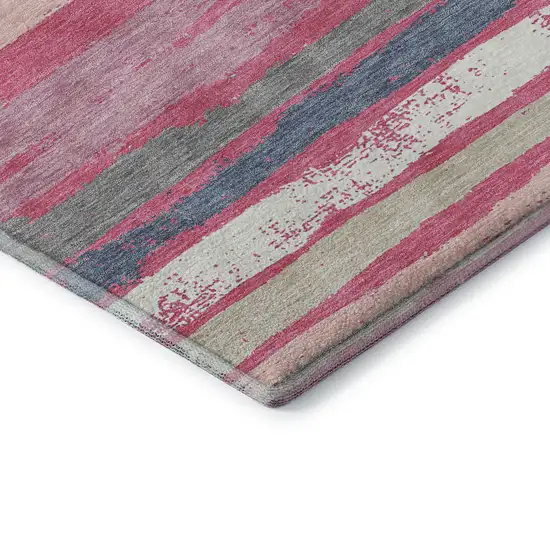 Pink Beige And Blue Striped Washable Area Rug With UV Protection Photo 6