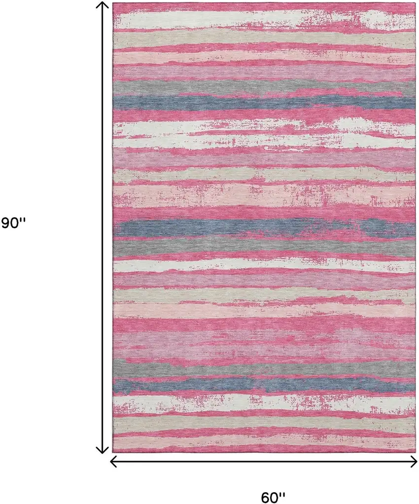 Pink Beige And Blue Striped Washable Area Rug With UV Protection Photo 9