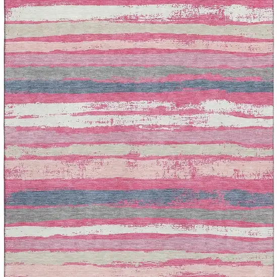 Pink Beige And Blue Striped Washable Area Rug With UV Protection Photo 3