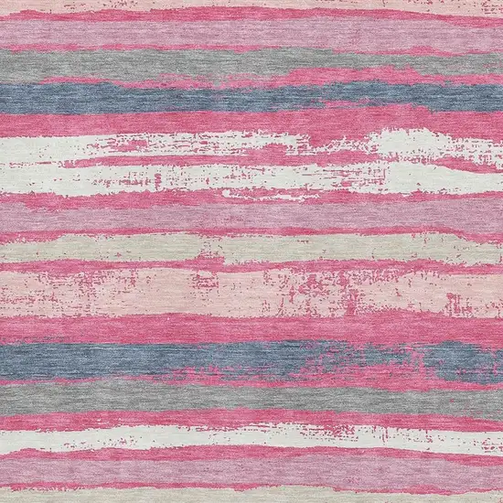 Pink Beige And Blue Striped Washable Area Rug With UV Protection Photo 2