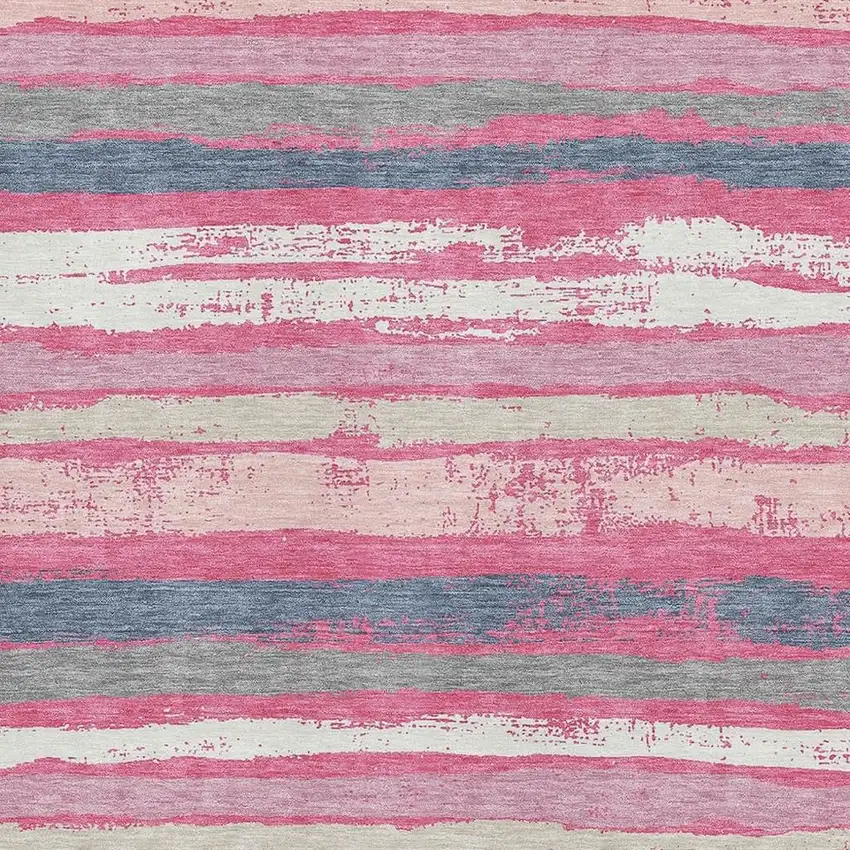 Pink Beige And Blue Striped Washable Area Rug With UV Protection Photo 2