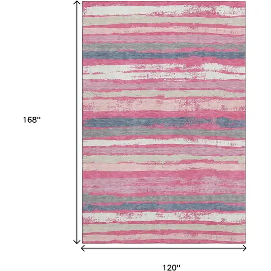 Pink Beige And Blue Striped Washable Area Rug With UV Protection Photo 8