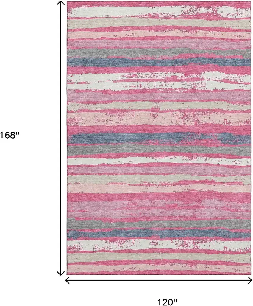 Pink Beige And Blue Striped Washable Area Rug With UV Protection Photo 8