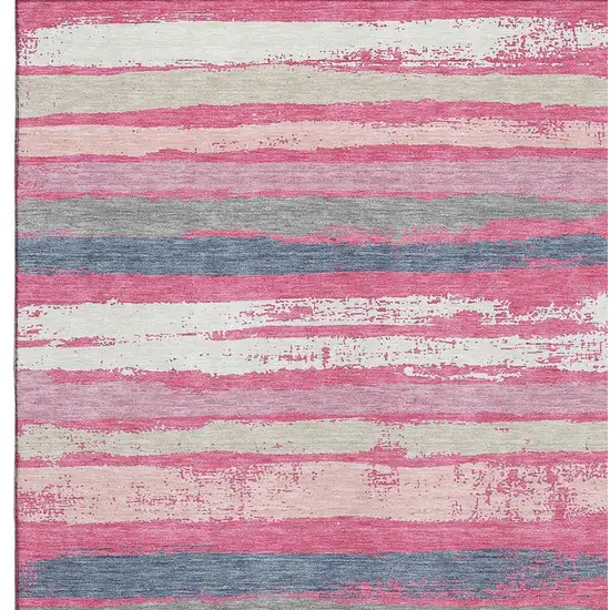 Pink Beige And Blue Striped Washable Area Rug With UV Protection Photo 2