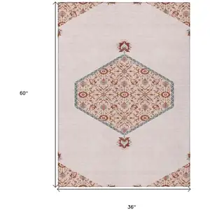 Photo of Pink Beige And Burgundy Oriental Washable Indoor Outdoor Area Rug