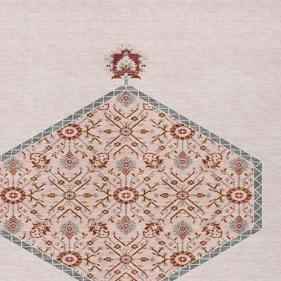 Pink Beige And Burgundy Oriental Washable Indoor Outdoor Area Rug Photo 6