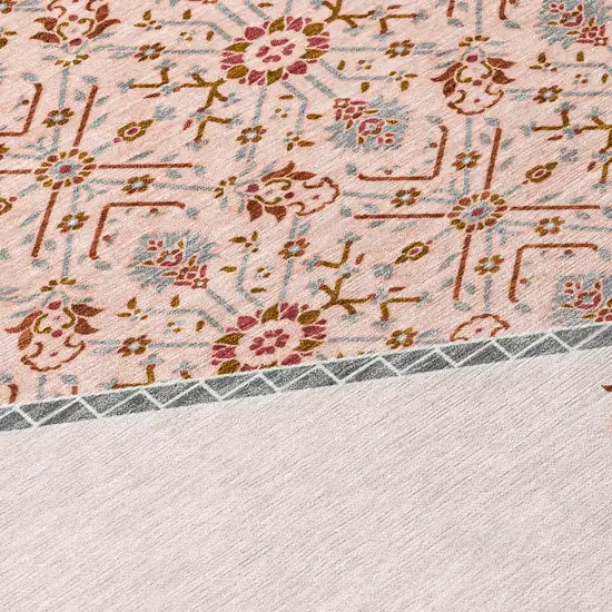 Pink Beige And Burgundy Oriental Washable Indoor Outdoor Area Rug Photo 5