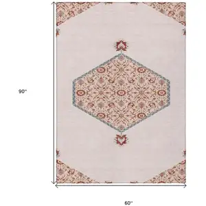 Photo of Pink Beige And Burgundy Oriental Washable Indoor Outdoor Area Rug