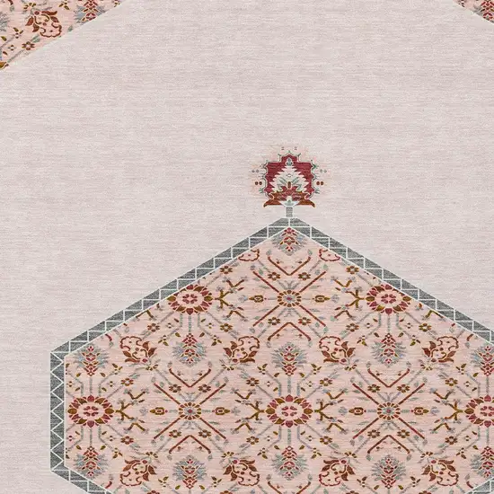 Pink Beige And Burgundy Oriental Washable Indoor Outdoor Area Rug Photo 6