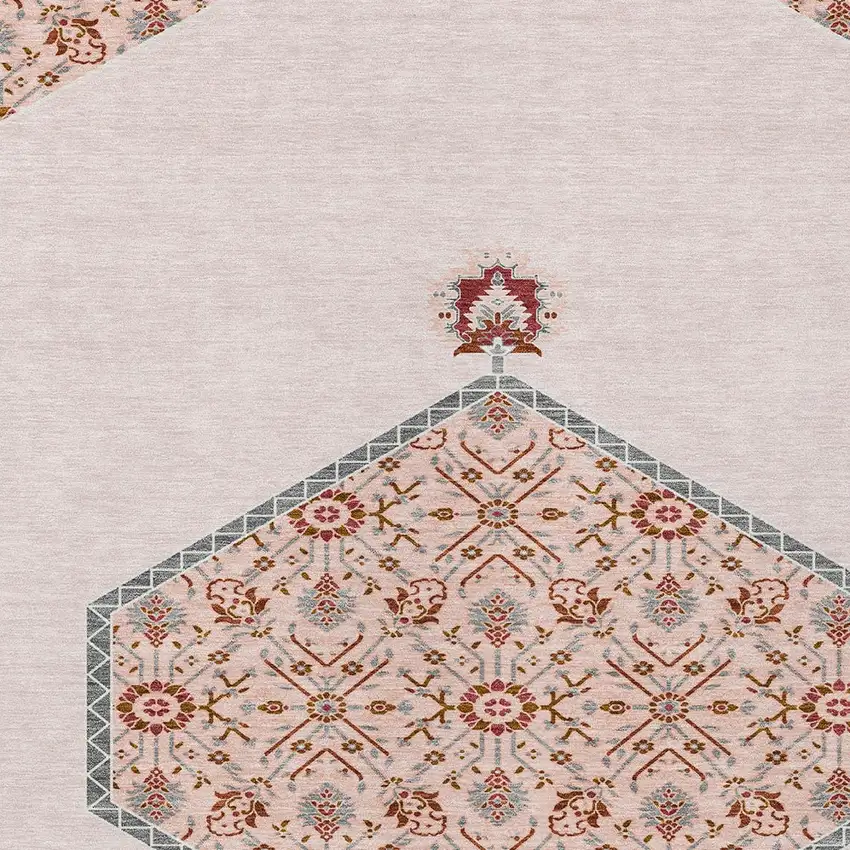 Pink Beige And Burgundy Oriental Washable Indoor Outdoor Area Rug Photo 6
