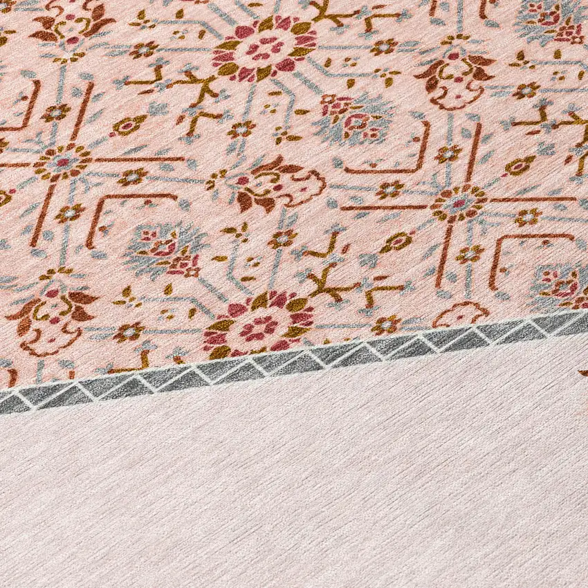 Pink Beige And Burgundy Oriental Washable Indoor Outdoor Area Rug Photo 5