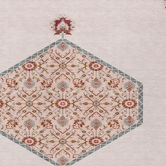 Pink Beige And Burgundy Oriental Washable Indoor Outdoor Area Rug Photo 6
