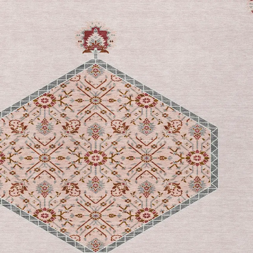 Pink Beige And Burgundy Oriental Washable Indoor Outdoor Area Rug Photo 6