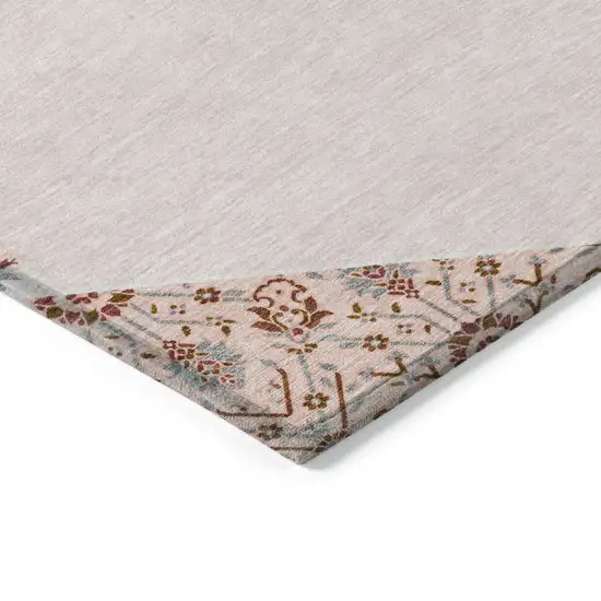 Pink Beige And Burgundy Oriental Washable Indoor Outdoor Area Rug Photo 4