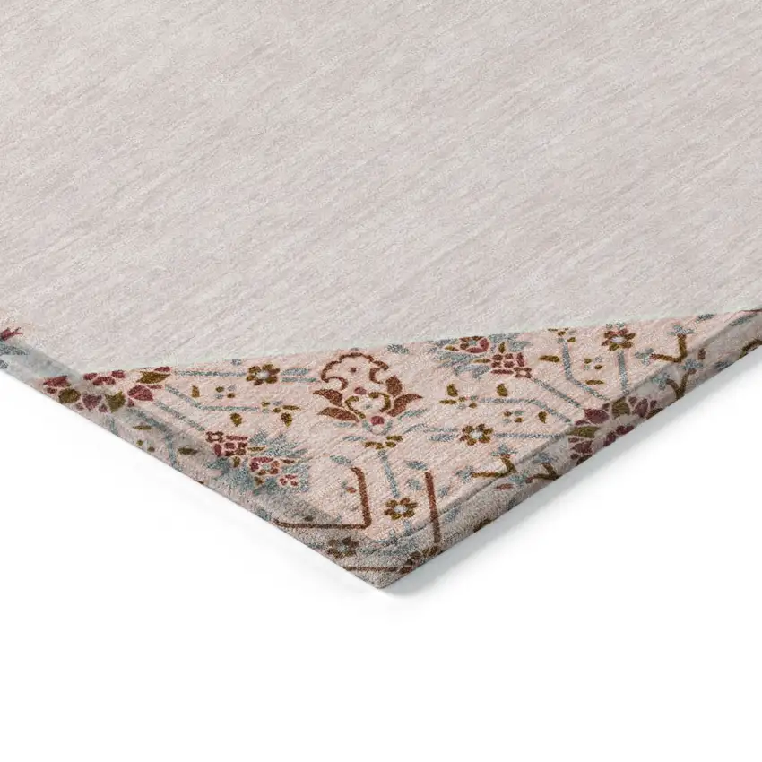 Pink Beige And Burgundy Oriental Washable Indoor Outdoor Area Rug Photo 4