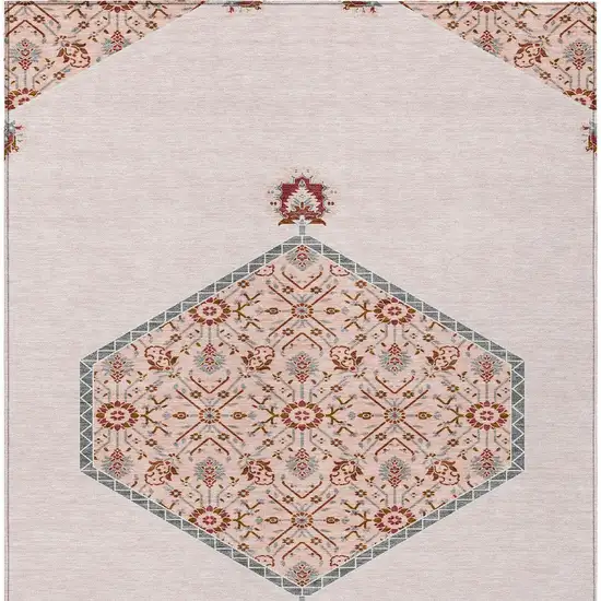 Pink Beige And Burgundy Oriental Washable Indoor Outdoor Area Rug Photo 7