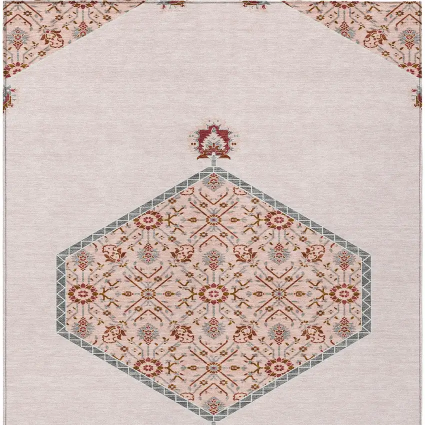 Pink Beige And Burgundy Oriental Washable Indoor Outdoor Area Rug Photo 7