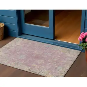 Photo of Pink Beige And Gray Floral Washable Indoor Outdoor Area Rug