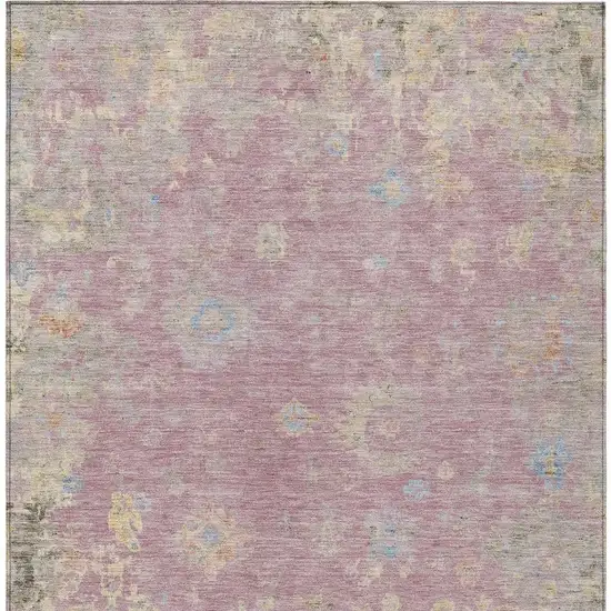 Pink Beige And Gray Floral Washable Indoor Outdoor Area Rug Photo 4