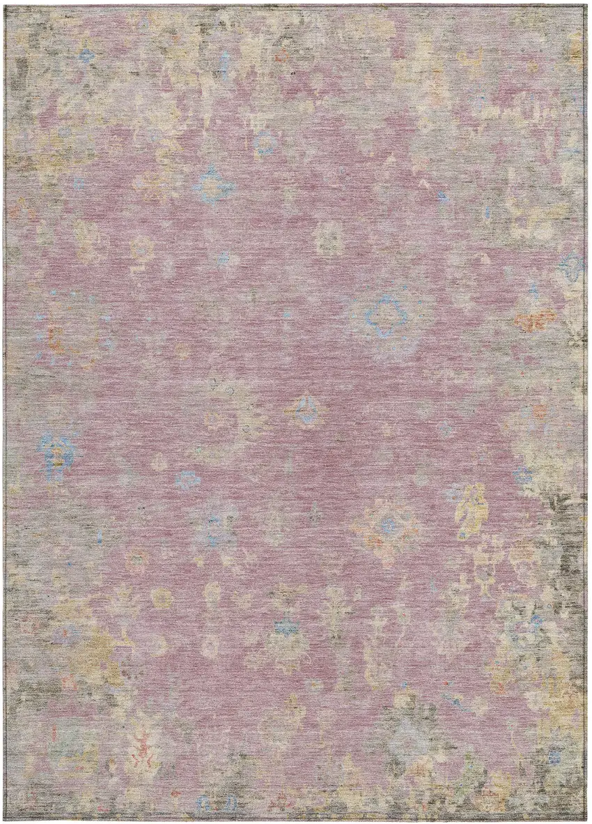 Pink Beige And Gray Floral Washable Indoor Outdoor Area Rug Photo 5