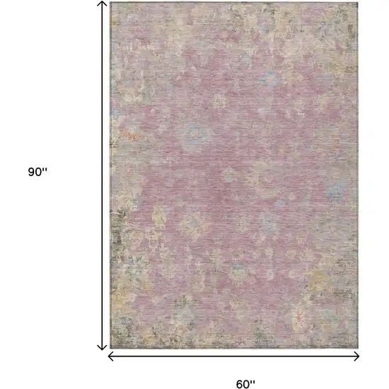 Pink Beige And Gray Floral Washable Indoor Outdoor Area Rug Photo 3
